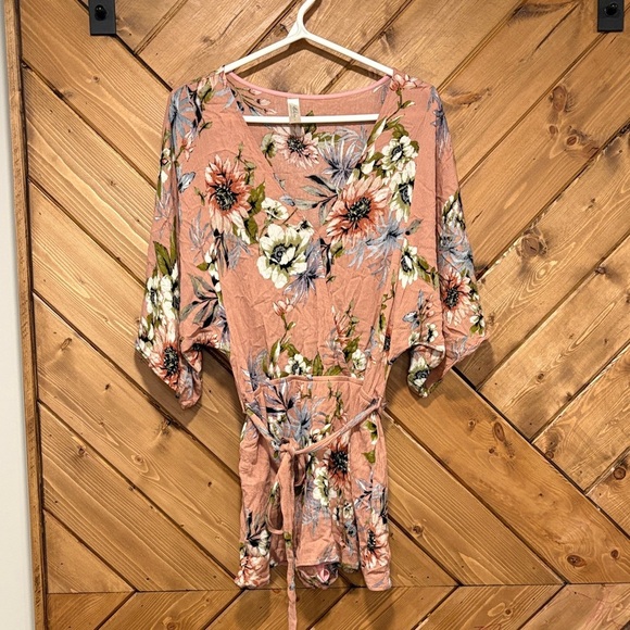 Floral Kimono Sleeve Romper Pink Floral Small - Picture 1 of 6